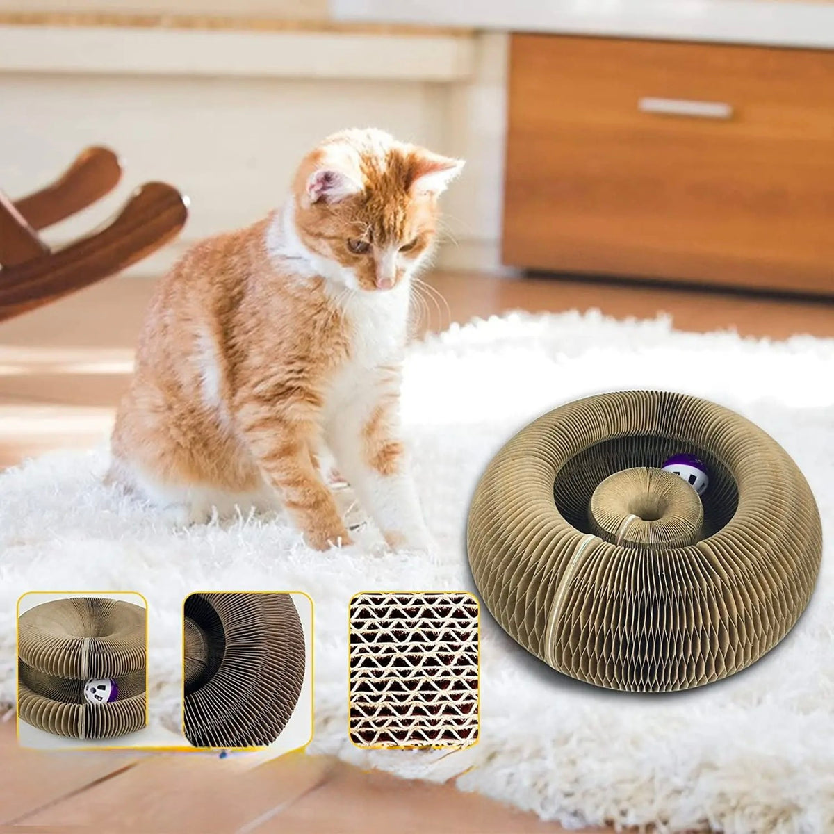 くるくる変形！猫ちゃんの遊べる爪とぎトイ