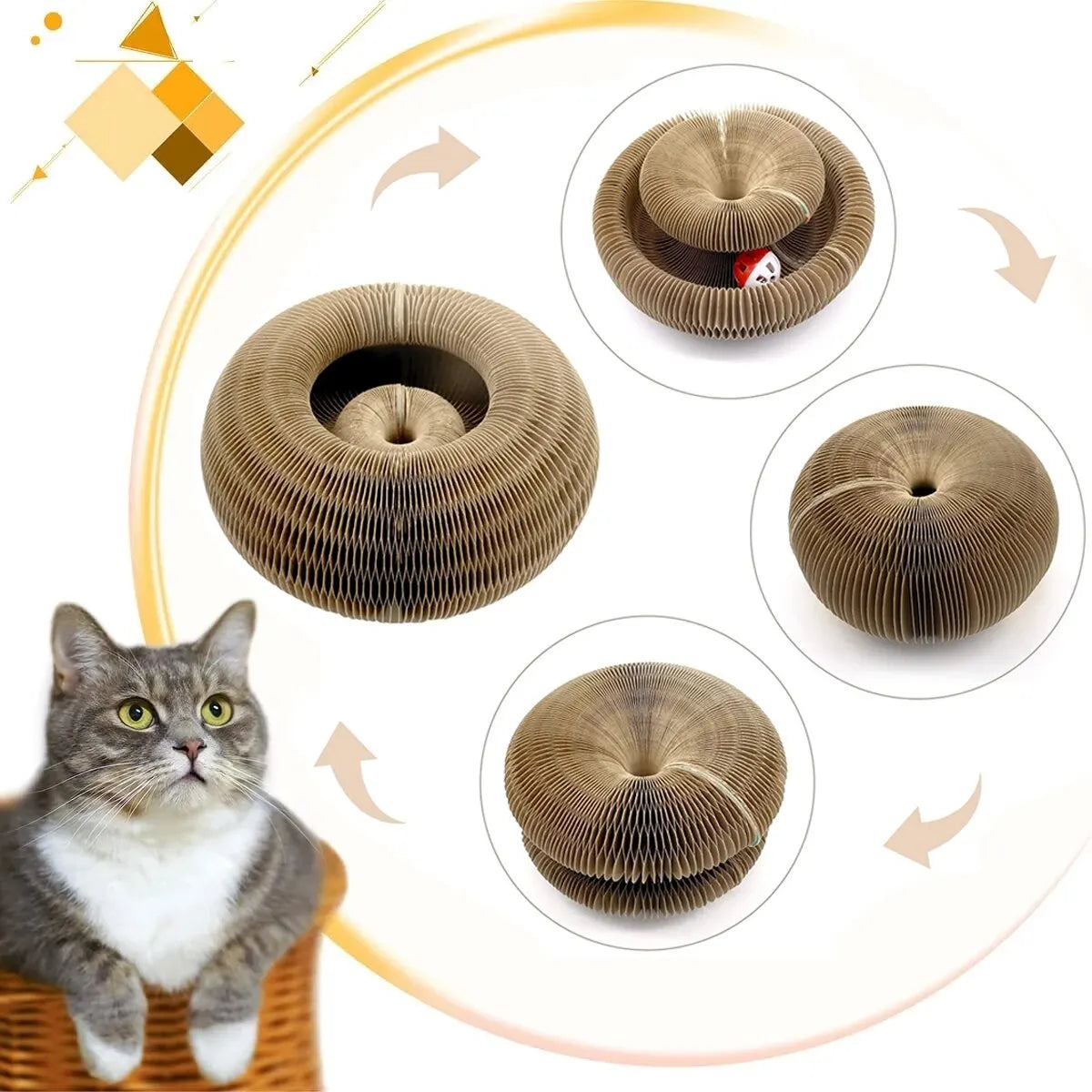 くるくる変形！猫ちゃんの遊べる爪とぎトイ